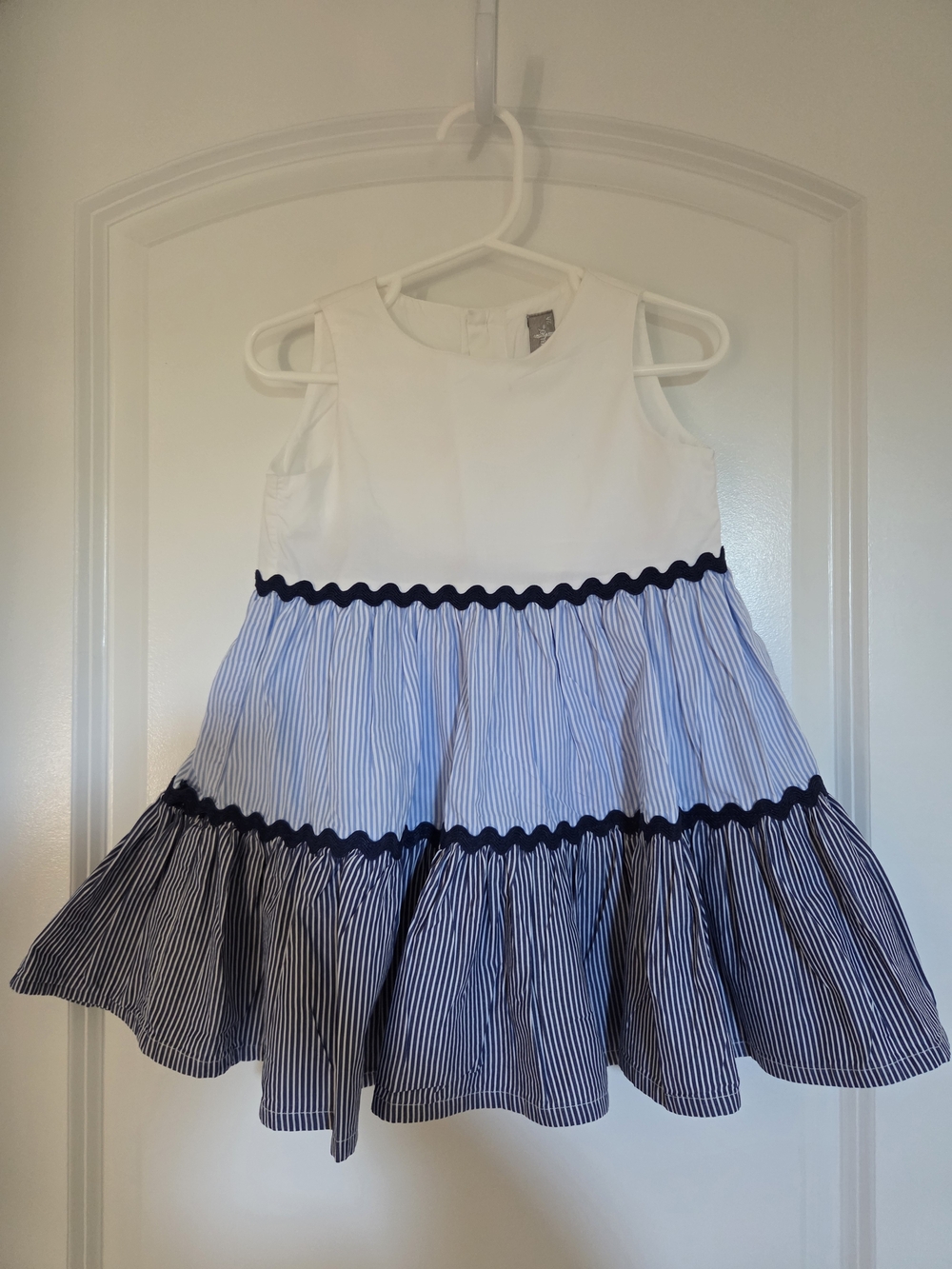 Il Gufo Sleeveless Dress with Blue Striped Tiered Skirt Like New Condition